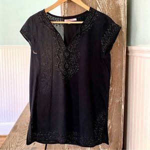 Calypso St. Barth Black Tunic with Silver Embroidery Size S